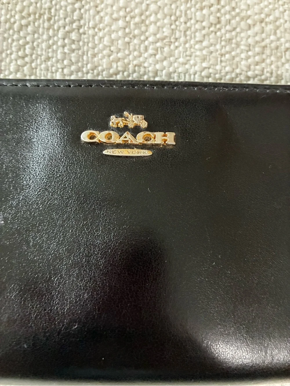 Coach Black Smooth Leather Accordion Zip Continental Wallet